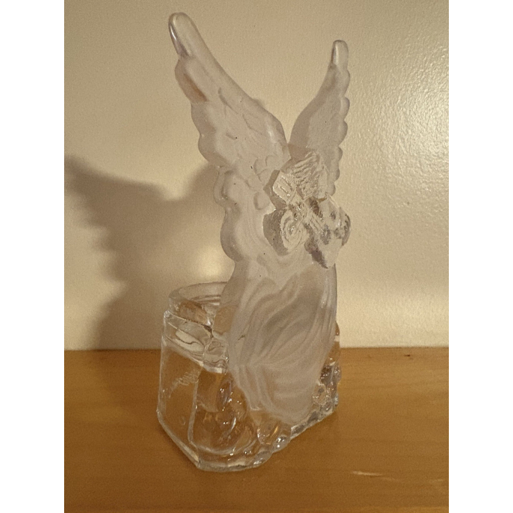 Vintage Frosted Glass Angel Tealight Candle Holder Musician Wings Figurine 6โ - Picture 3 of 6